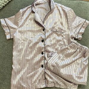 Striped Satin Pajama Set in light purple size S